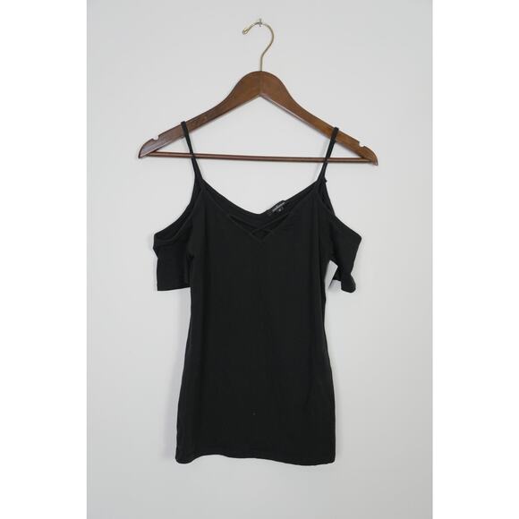 Ambiance Other - Ambiance Cold Shoulder Top Kids Medium‎ Black Lattice V-Neck Strappy Tee